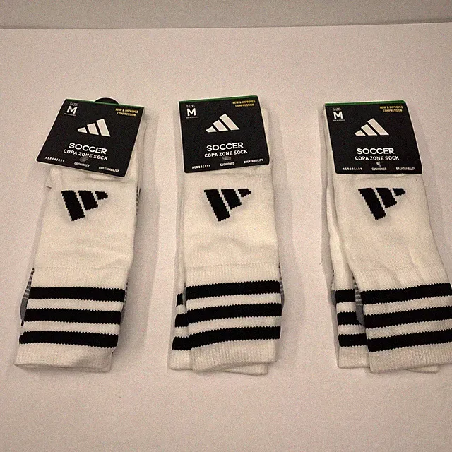 Lot of 3 Adidas Socks Adult Medium White Copa Zone Soccer Arch Over Knee NEW $45