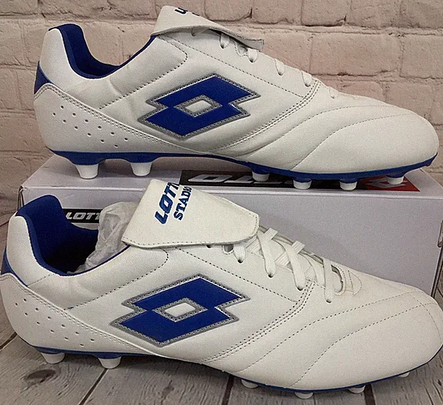 Lotto 218126 1X5 Stadio 200 III FG Soccer Cleats White Pacific Blue US 13