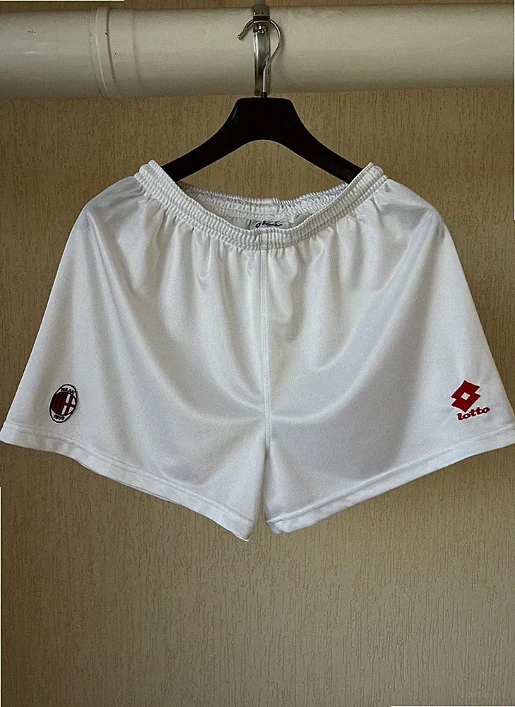 Lotto AC Milan Soccer Shorts White Club Badge Drawstring Adult Football XL