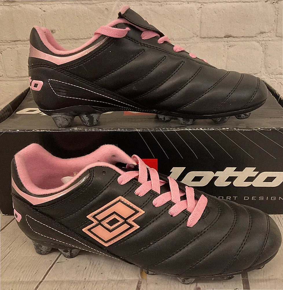 Lotto J2205.BLSP.5H Youth Leather Soccer Cleats Black Pink US 5.5