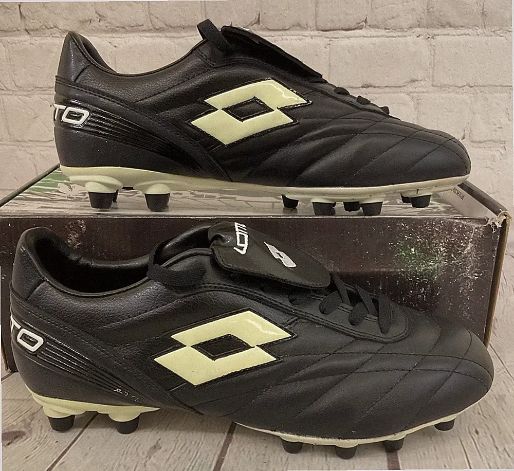 Lotto L5500 Stadio Classic FG Leather Soccer Cleats Black White US 10