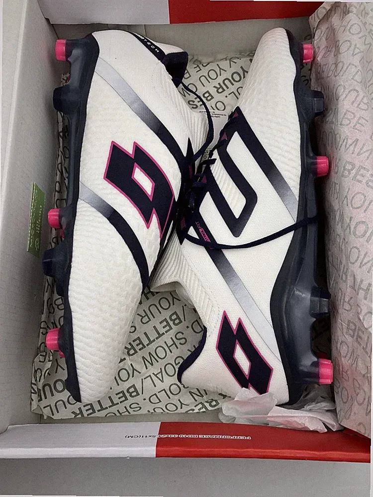 Lotto Maestro 100 IV FG Mens Soccer Cleats All White Navy Vivid Fuchsia 11