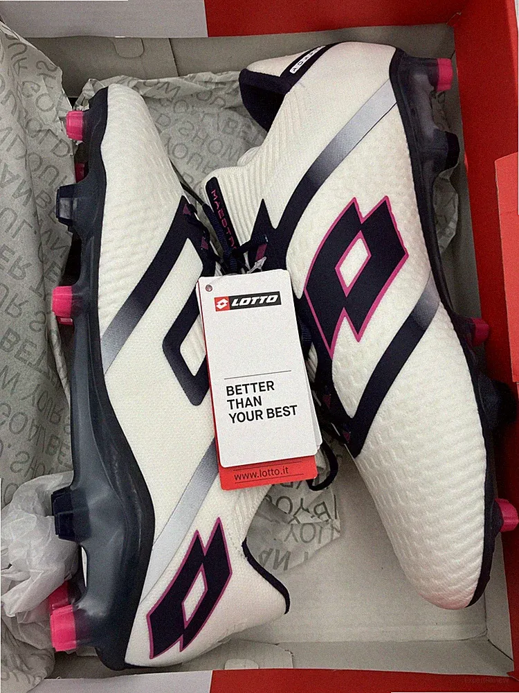 Lotto Maestro 100 IV FG Mens Soccer Cleats All White Navy Vivid Fuchsia 9.5 New