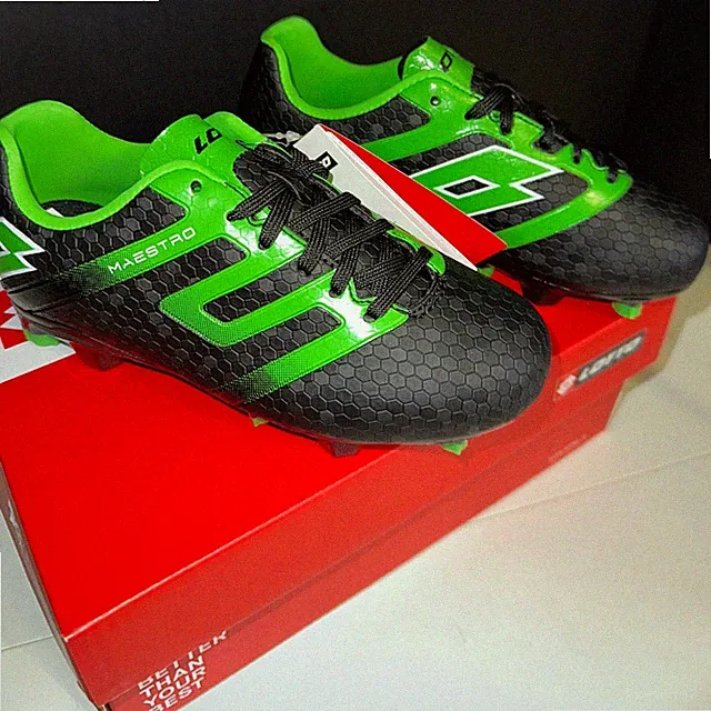 Lotto Maestro 700 V FG JR DSG Kids Size 1 Black Green Soccer Cleats Athletics