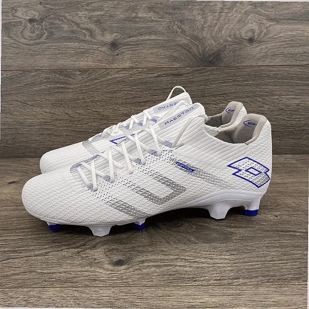 Lotto Maestro IV FG Soccer Cleats Mens 8.5 White Blue Firm Ground 221343-1GN