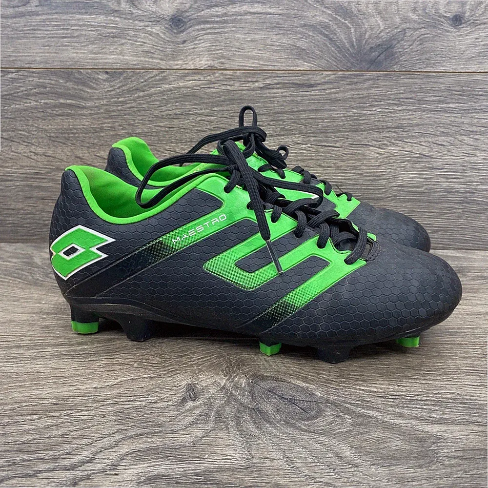 Lotto Maestro Soccer Cleats Kids 4.5 Black Green Honeycomb Firm Ground