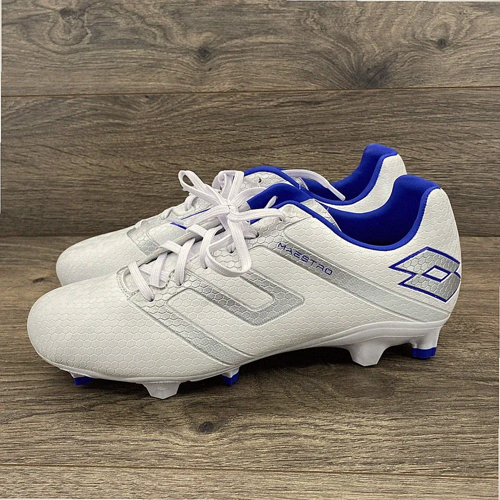 Lotto Maestro Soccer Cleats White Blue Men US 8.5 EU 41 FG Firm Ground