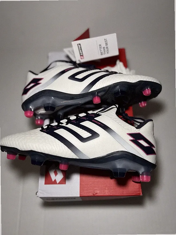Lotto Men's Soccer Cleats Lace-Up Low Top Plastic Studs White/Navy/Pink