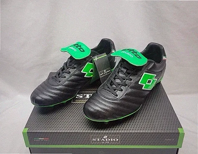 LOTTO Men’s STADIO II FG Soccer Cleats Sz. 9.5 NEW 215017 8KQ LEATHER BLACK