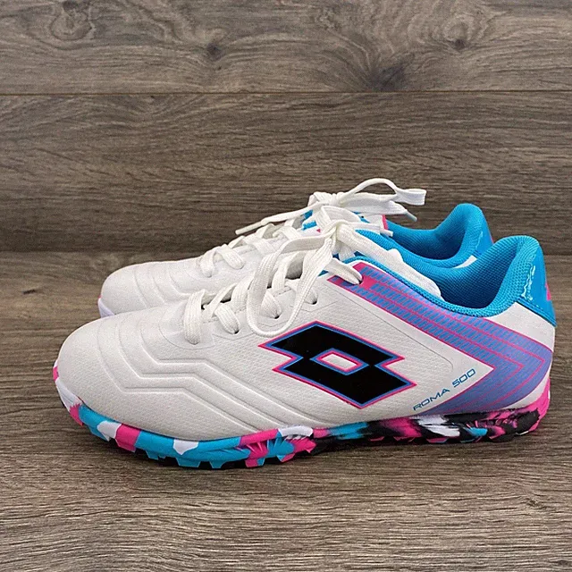 Lotto Roma 500 Soccer Turf Cleat Youth Size 6 White Blue Pink Camo Sole
