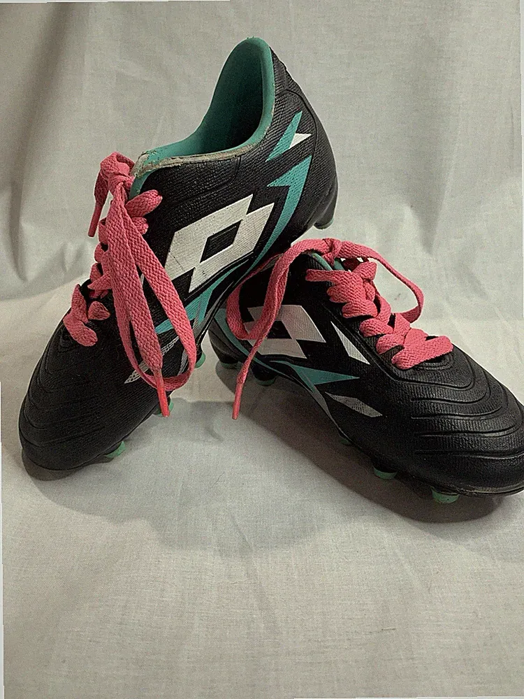 Lotto Solista Youth Soccer Cleats Shoes Size 1.5 Black Teal 218136 Pink Laces