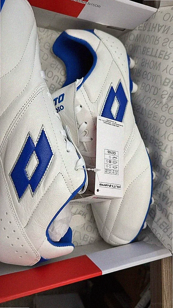 Lotto Stadio 200 III FG Soccer Cleats Size 11.5 White Blue K Leather Forefoot