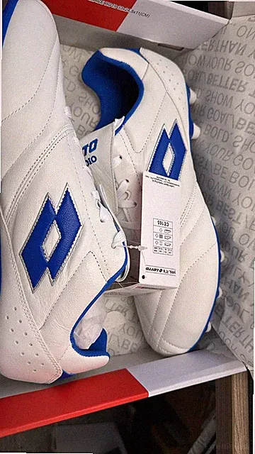Lotto Stadio 200 III FG Soccer Cleats Size 12 White Blue K Leather Forefoot