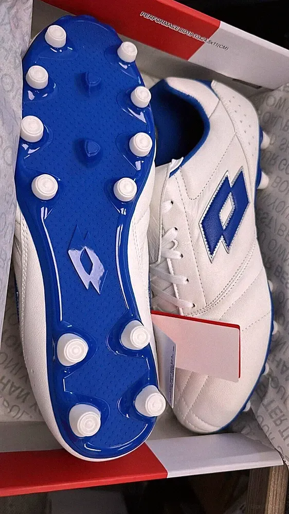 Lotto Stadio 200 III FG Soccer Cleats Size 9.5 White Blue K Leather Forefoot