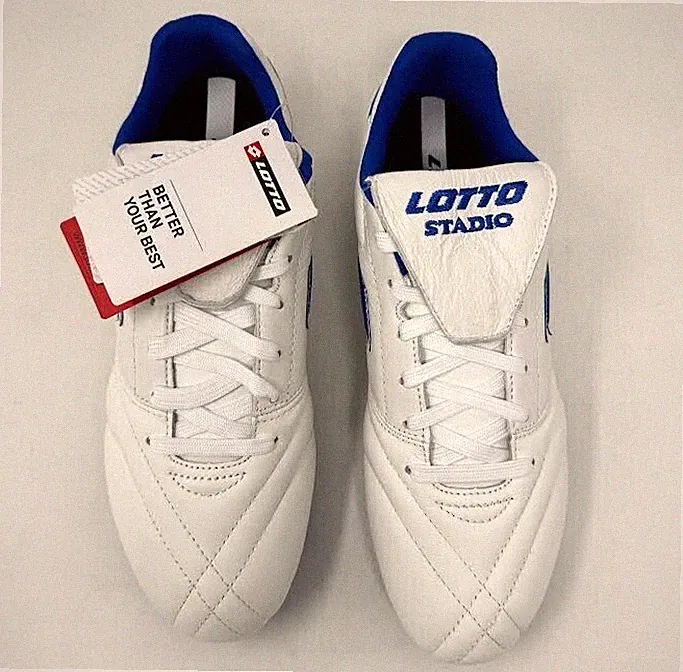 LOTTO ' STADIO 200 III FG ' WHITE/PACIFIC BLUE ' UNISEX SIZE 7.5 ' SOCCER CLEATS