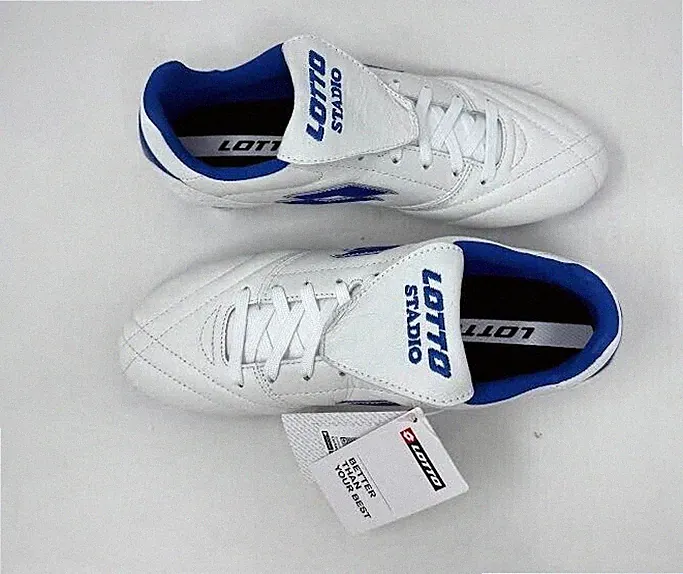 LOTTO ' STADIO 200 III FG ' WHITE/PACIFIC BLUE ' UNISEX SIZE 7 ' SOCCER CLEATS