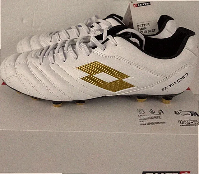 Lotto Stadio 705 FG Soccer Cleats-219545-6WX-White Gold/Platino-Men’s Sizes-NIB
