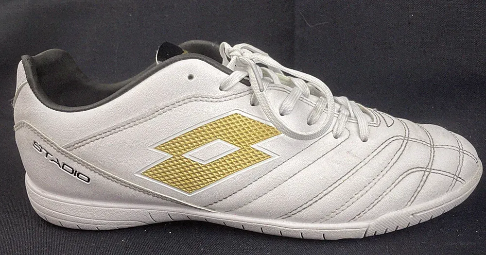 Lotto Stadio 705 White w/Gold Indoor Soccer Shoes Men's Size 7.5 Eu 40