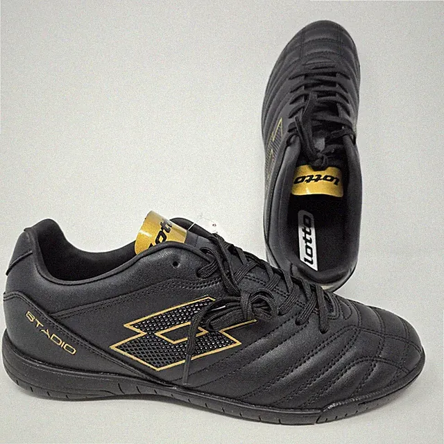 Lotto Stadio Mens Indoor Soccer Shoes Black Gold Sneakers 219708 Size 7.5 NEW