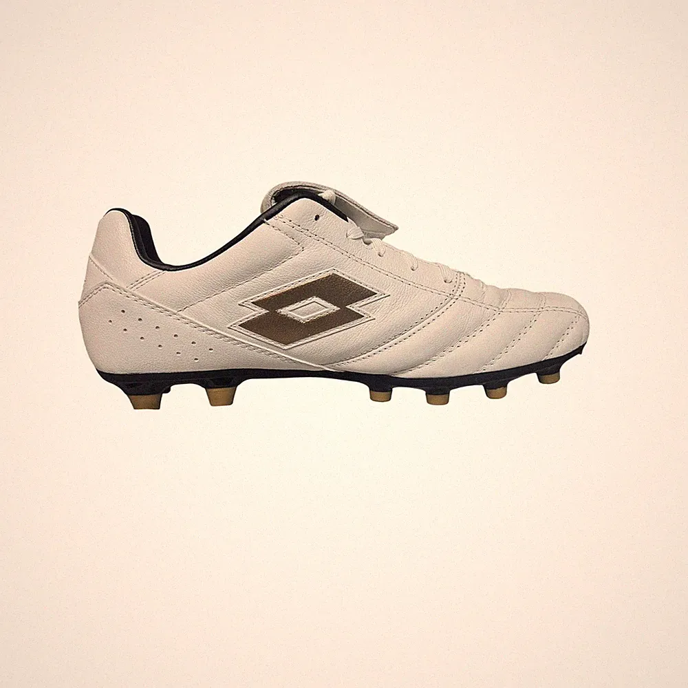 Lotto Stadio Mens Soccer Cleats White Gold Leather Firm Ground FG Boots NEW