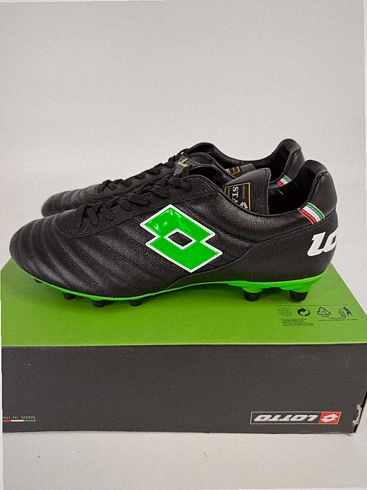 Lotto Stadio OG II FG Size 8.5 Soccer Cleats Black Spring Green 215017 1NI New