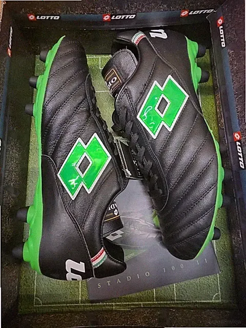 Lotto Stadio OG II FG Soccer Black/Green Mens Size 9.5 New Made In Italy