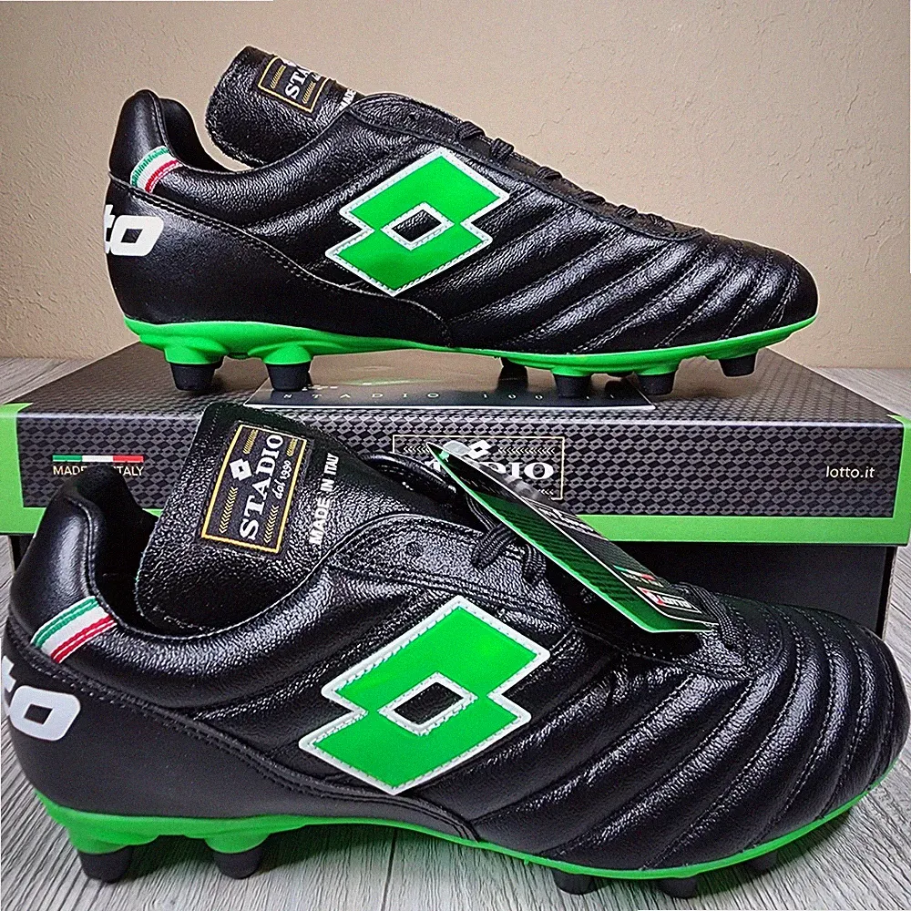Lotto Stadio OG II FG Soccer Black/Green Mens Sizes 6.5-12 New Made In Italy