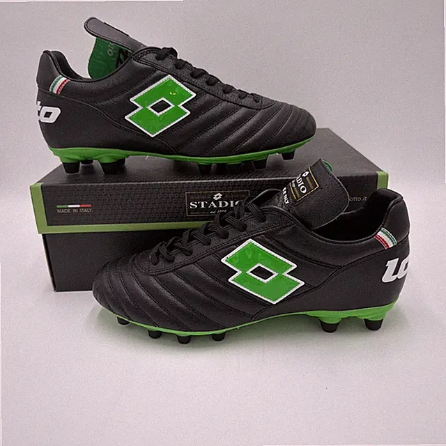 Lotto Stadio OG II FG Soccer Cleats - All Black, Spring Green | Men’s Size 10.5