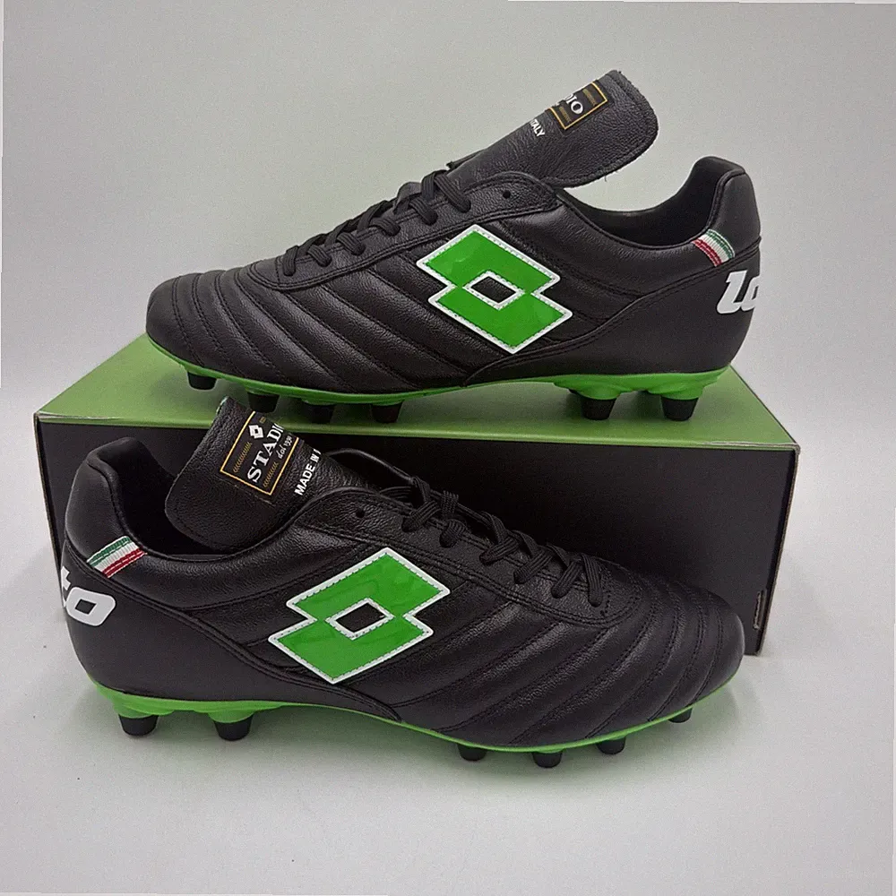 Lotto Stadio OG II FG Soccer Cleats - All Black, Spring Green | Men’s Size 8