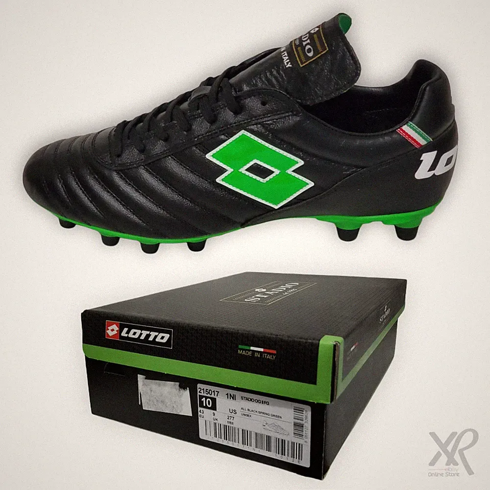 Lotto Stadio OG II FG Soccer Cleats Black Leather Green Made In Italy Mens Sz 10