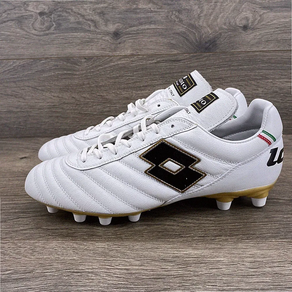 Lotto Stadio OG II FG Soccer Cleats Unisex 8.5 White Gold Leather 215017 8KQ
