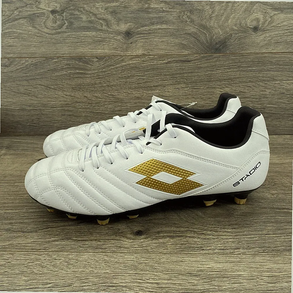 Lotto Stadio Soccer Cleats Mens 11 White Gold Firm Ground Athletic Shoes