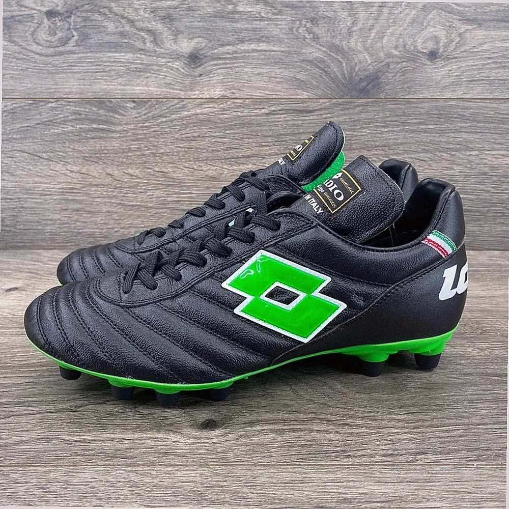 Lotto Stadio Soccer Cleats Mens 6.5 Black Green Leather Made in Italy FG Boots