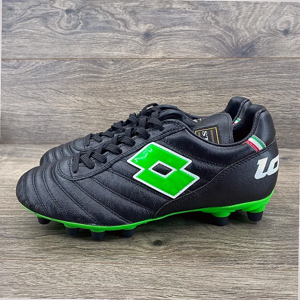 Lotto Stadio Soccer Cleats Mens 7 Black Neon Green Leather Made in Italy FG