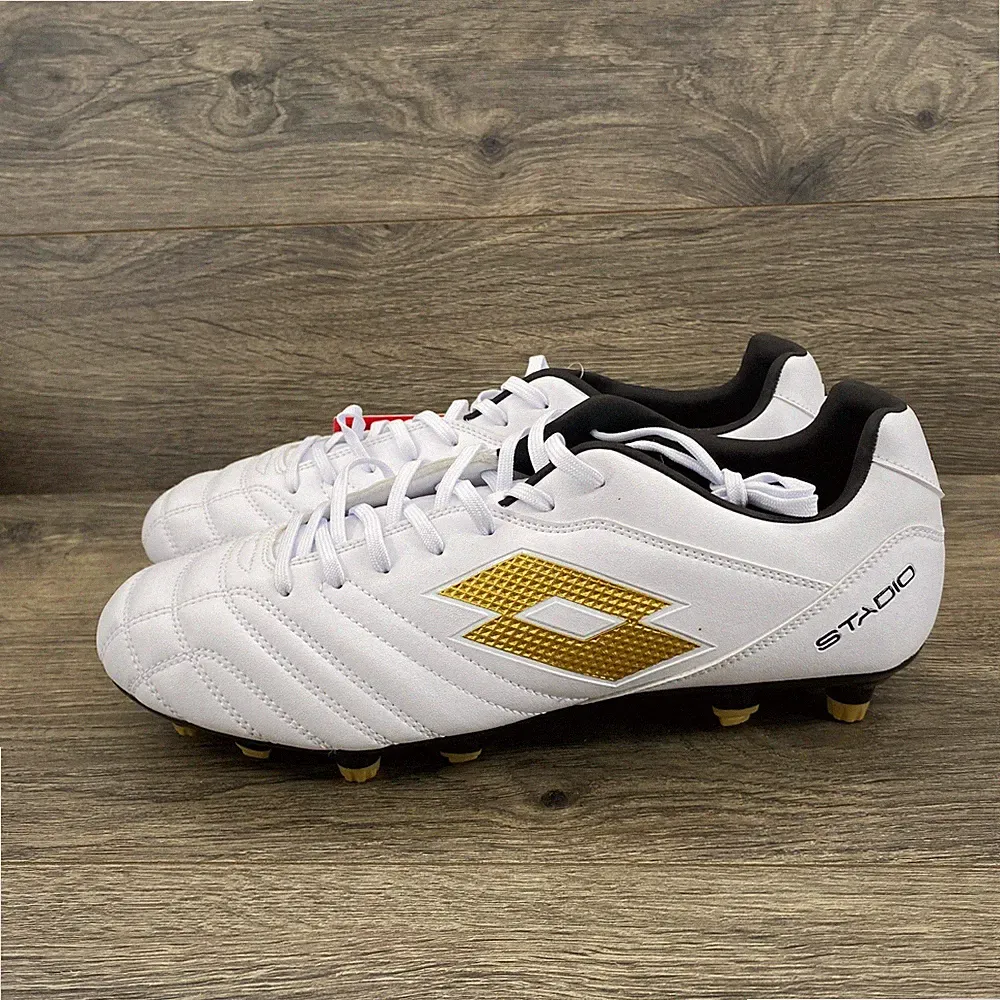 Lotto Stadio Soccer Cleats Mens Size 11 White Gold Black Firm Ground FG Boots