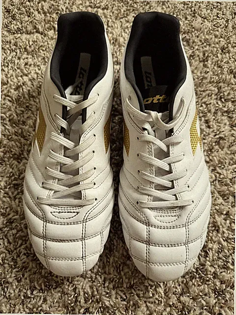 Lotto Stadio Soccer Cleats White Gold Men US 8 EU 40.5 Firm Ground FG