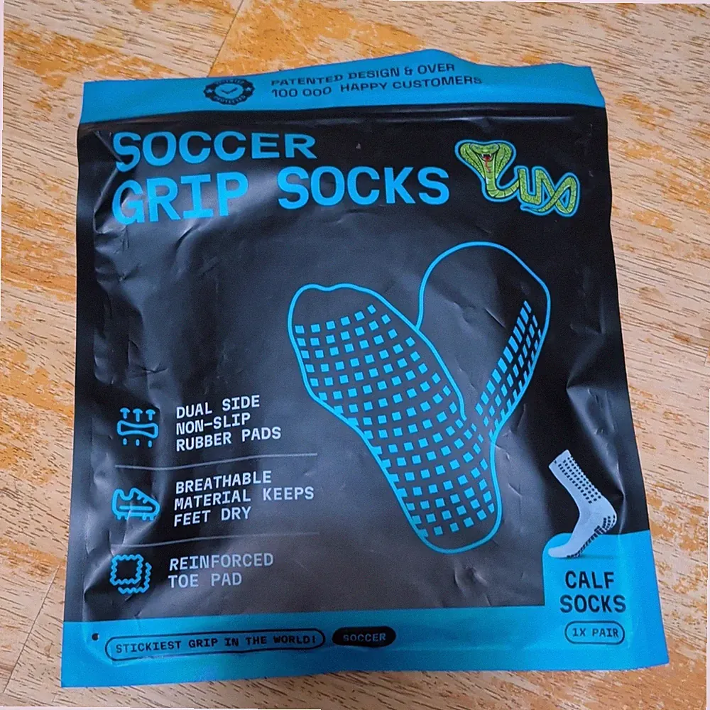 LUX Soccer Grip Calf Socks 1 Pair Non-Slip Rubber Pads Blue/white