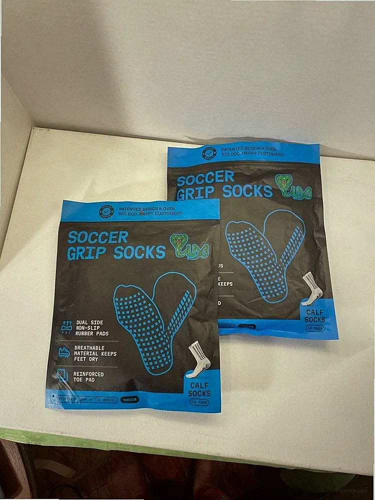 LUX Sports Soccer Grip Calf Socks - White Anti-Slip 2-Pack