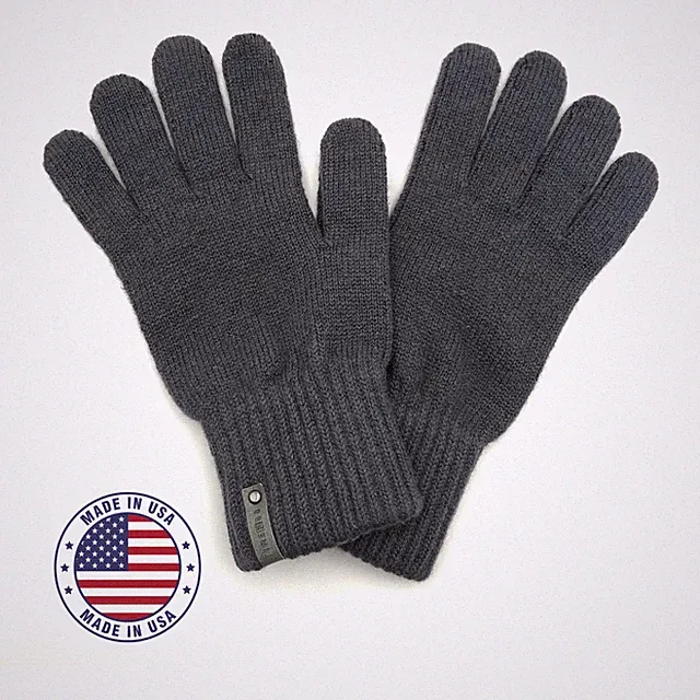 Made In USA Men's Knit Cashmere Gloves, Warm Winter Wool Gloves for Cold Weather