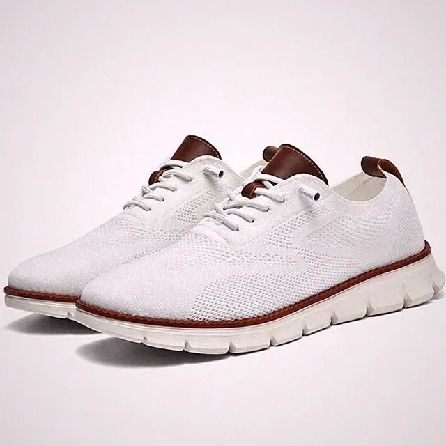 Male Casual Knit Sneakers Slip-On Walking Shoes Elastic Work Daily Footwer White