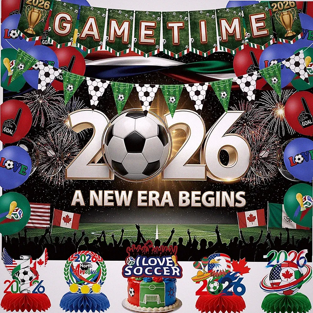 MEIWUTIE 2026 Soccer Party Decorations Kit, Red, Blue, Green, White, Black