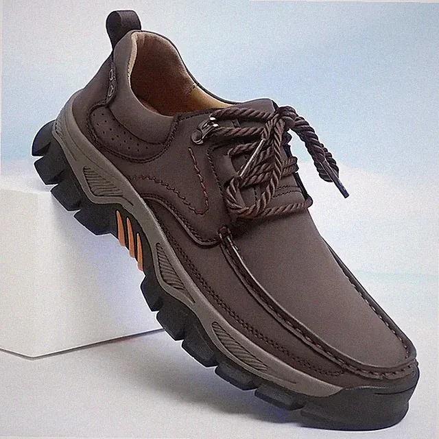 Men Casual Shoes Handmade Leather Loafers Non-slip Hiking Walking Sneakers Brown