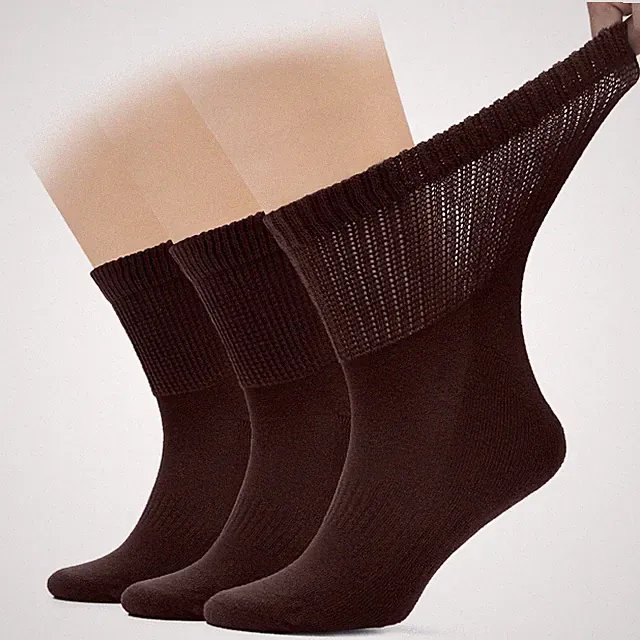 Men Diabetic Ankle Cotton Crew Socks, No Binding Top, 3 Pairs, by Hugh Ugoli