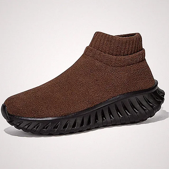 Men Fashion Running Shoes Knitted Casual Soft Walking Sneakers Lightweight Brown
