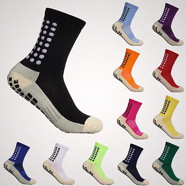 Men Football Socks Grip Non Slip Mid Calf Cushioned Running Sports Training Sock