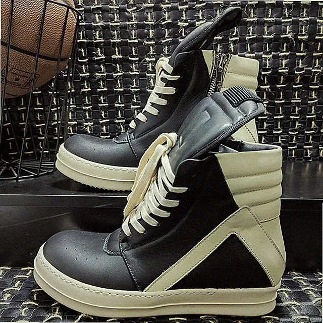 Men Genuine Leather High Top Boots Couples Vintage Outdoor Motorcycle Sneakers