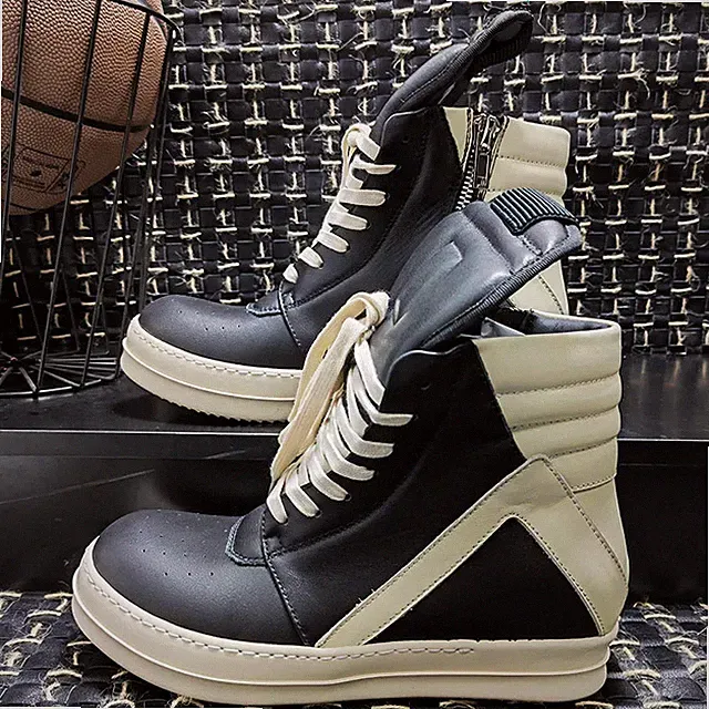 Men Genuine Leather High Top Boots Couples Vintage Outdoor Motorcycle Sneakers