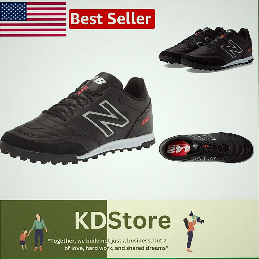 Men's 442 V2 Team TF Soccer Shoes - Black/White, Size 9 Wide, Cushioned Comfort