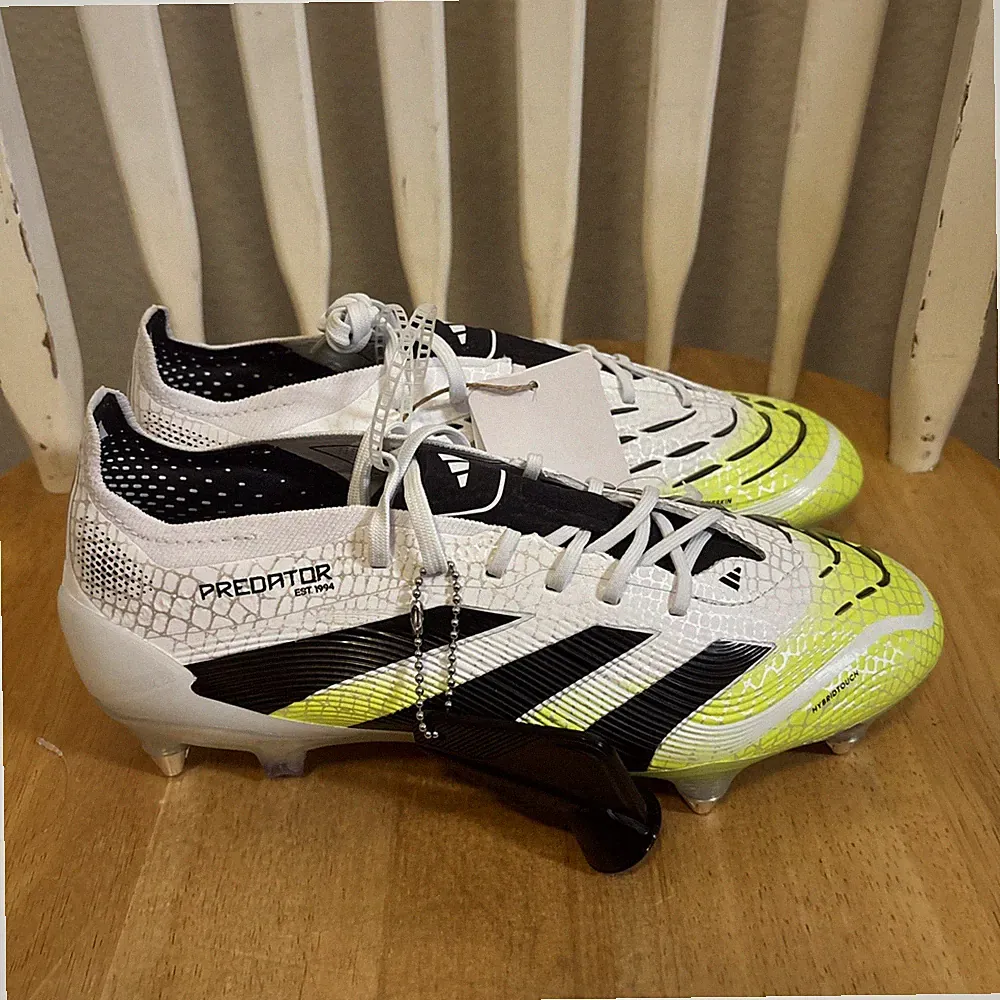 Men's Adidas Predator Elite SG White Green Soccer Cleats JI1067 Size 6