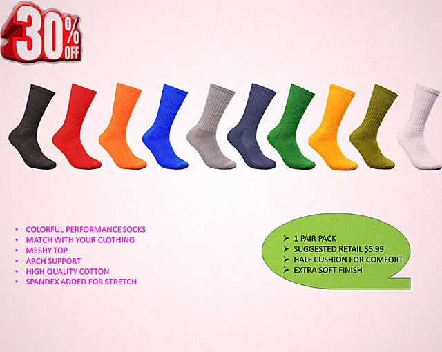 Men's Athletic Running Cushion Moisture Cotton Wicking Athletic Crew Socks, Lot